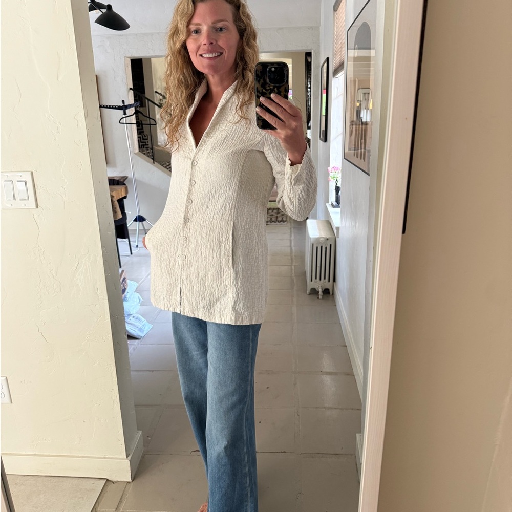 Eileen Fisher Women's Quilted Cream Button-Up Linen Cotton Light Jacket S fits M - Picture 5 of 13